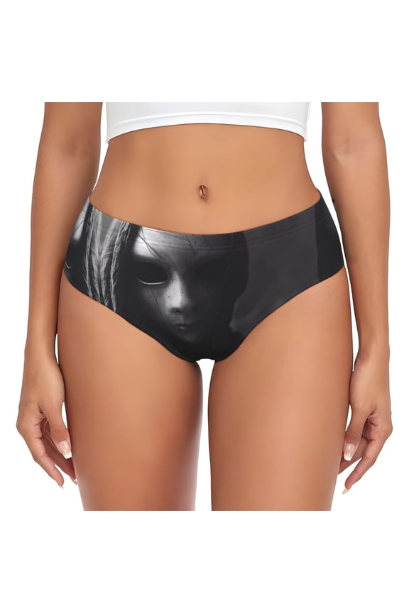 Womens Underwear - Mystical Masked Figure Monochrome No Show Seamless Underwear for Women, Stretch Women's Panties, Hipster Soft Comfort Ladies Panties Bikini Underwear Briefs