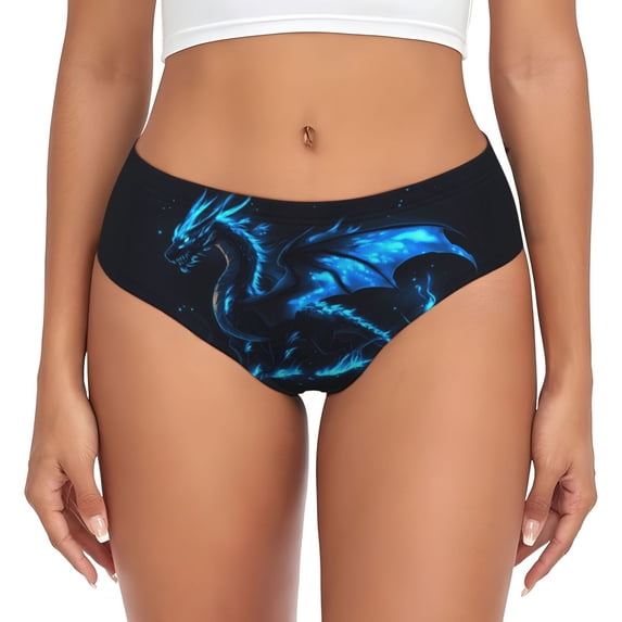 Womens Underwear - Neon Blue Dragon Flames No Show Seamless Underwear for Women, Stretch Women's Panties, Hipster Soft Comfort Ladies Panties Bikini Underwear Briefs