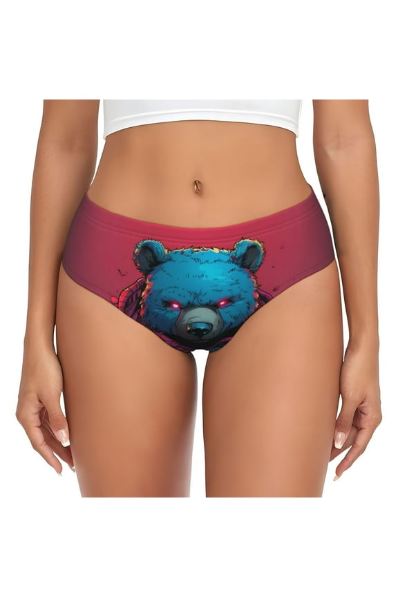 Womens Underwear - Neon Cyberpunk Blue Bear No Show Seamless Underwear for Women, Stretch Women's Panties, Hipster Soft Comfort Ladies Panties Bikini Underwear Briefs
