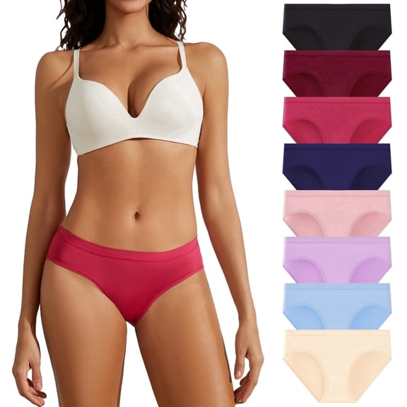 Womens Underwear No Show Bikini,Breathable Low Waisted Moisture-Wicking Brief Hipster,Seamless Panties 8Packs