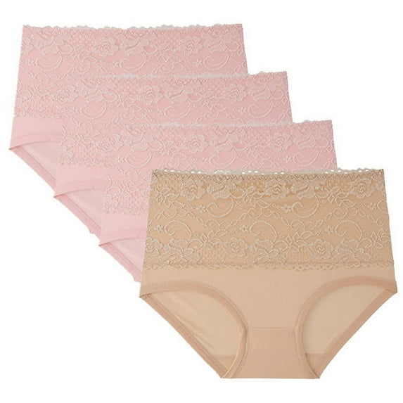 Womens Underwear No Show Panty Line Panties Briefs, 4PC Women Lace High Waisted Body Shaper Shorts Shapewear Panties