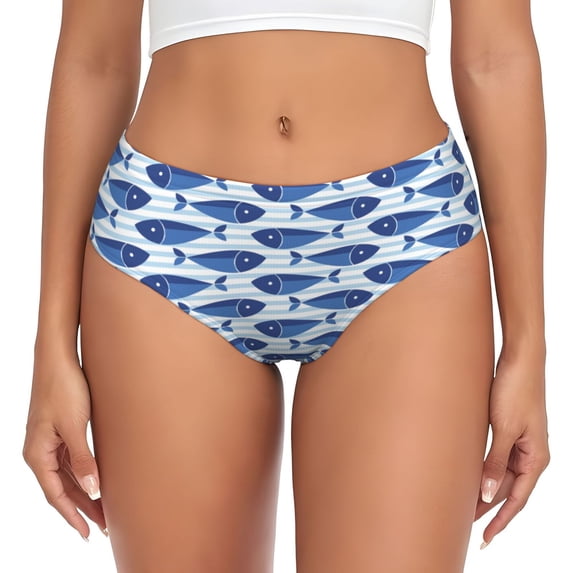 Womens Underwear - No Show Seamless Underwear for Women, Blue Fish Soft Stretch Women's Panties, Hipster Ladies Panties Breathable Bikini Underwear Briefs
