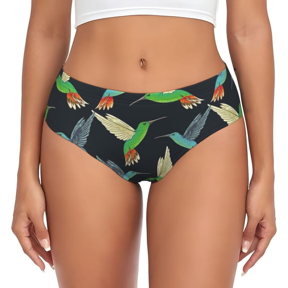 Womens Underwear - No Show Seamless Underwear for Women, Blue Green Hummingbird Soft Stretch Women's Panties, Hipster Ladies Panties Breathable Bikini Underwear Briefs