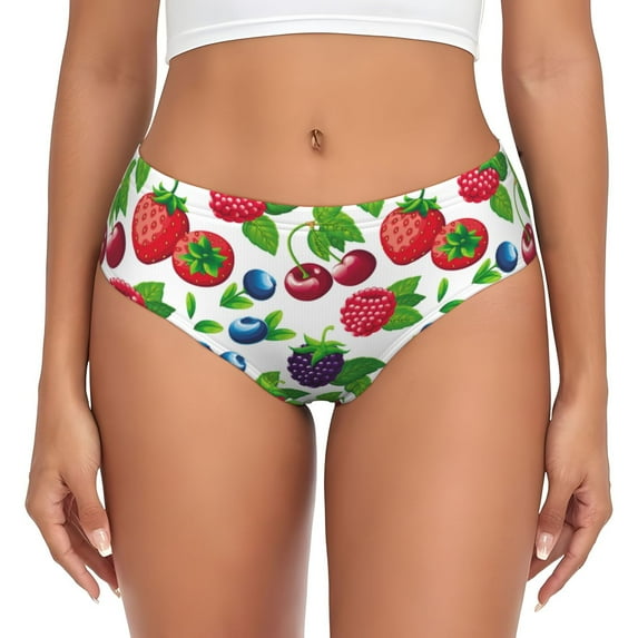 Womens Underwear - No Show Seamless Underwear for Women, Blueberry design strawberry Soft Stretch Women's Panties, Hipster Ladies Panties Breathable Bikini Underwear Briefs