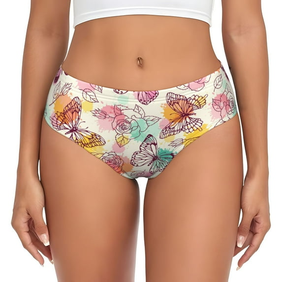 Womens Underwear - No Show Seamless Underwear for Women, Butterflies and Roses Soft Stretch Women's Panties, Hipster Ladies Panties Breathable Bikini Underwear Briefs