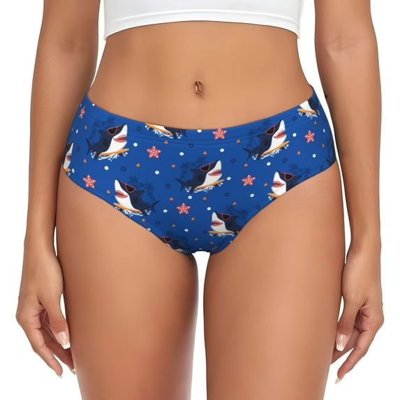 Womens Underwear - No Show Seamless Underwear for Women, Cartoon Happy Glasses Cute Shark Soft Stretch Women's Panties, Hipster Ladies Panties Breathable Bikini Underwear Briefs