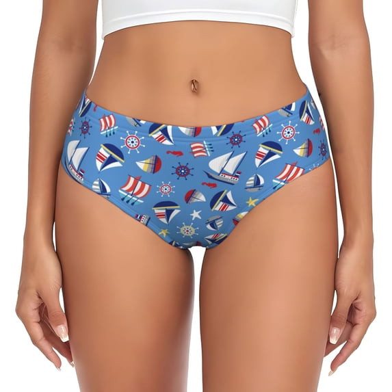 Womens Underwear - No Show Seamless Underwear for Women, Colorful Sailing Ship Soft Stretch Women's Panties, Hipster Ladies Panties Breathable Bikini Underwear Briefs
