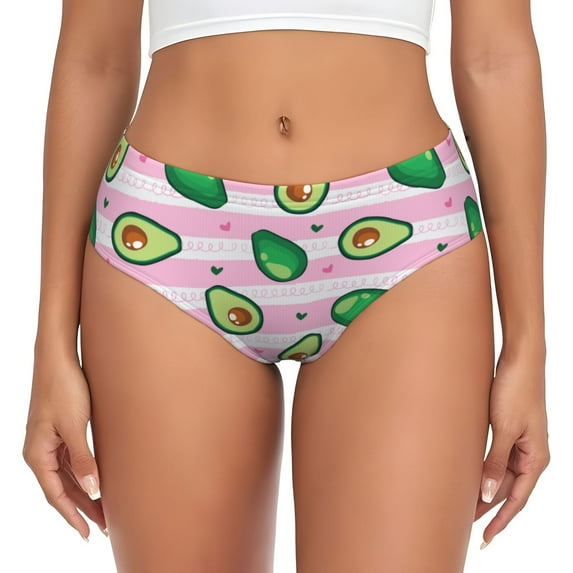 Womens Underwear - No Show Seamless Underwear for Women, Cute Avocado Pink Stripe Soft Stretch Women's Panties, Hipster Ladies Panties Breathable Bikini Underwear Briefs