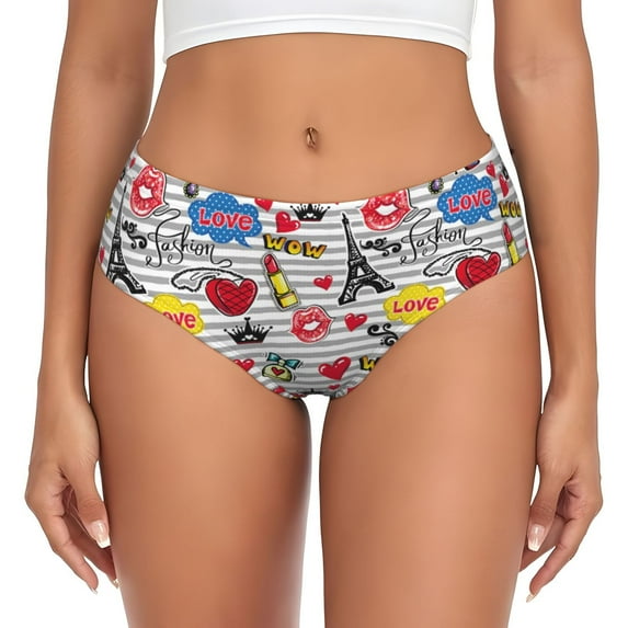 Womens Underwear - No Show Seamless Underwear for Women, Eiffel Tower Youthful Soft Stretch Women's Panties, Hipster Ladies Panties Breathable Bikini Underwear Briefs