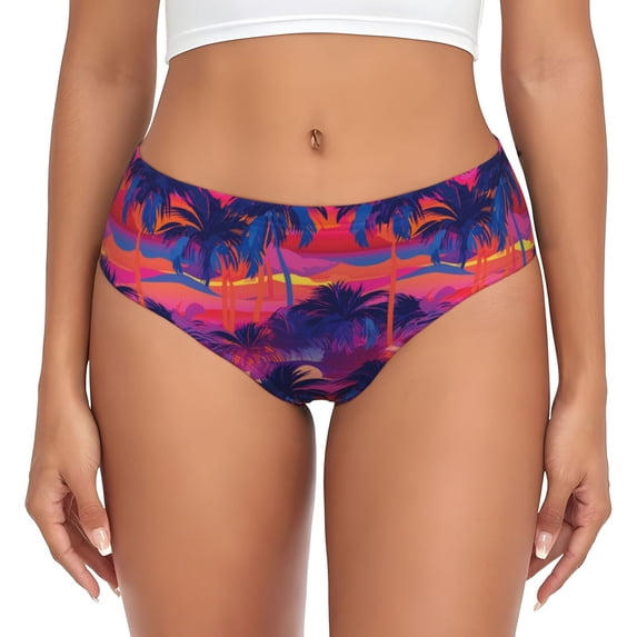 Womens Underwear - No Show Seamless Underwear for Women, Hawaiian Style Colorful Sunset Soft Stretch Women's Panties, Hipster Ladies Panties Breathable Bikini Underwear Briefs