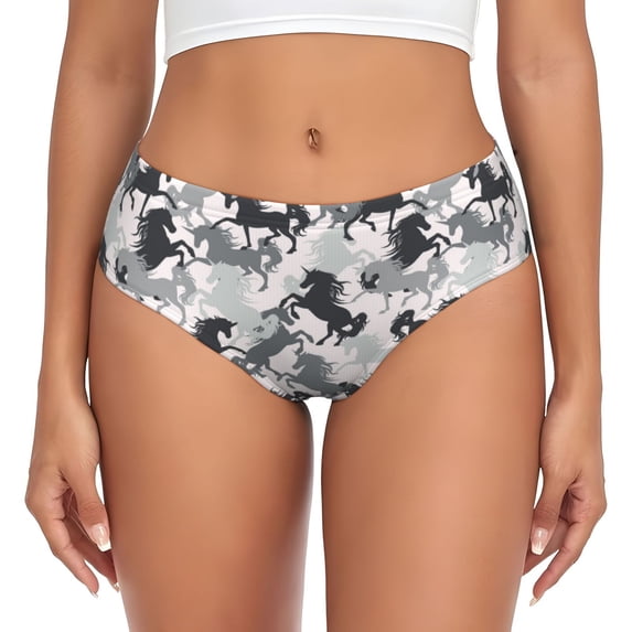 Womens Underwear - No Show Seamless Underwear for Women, Modern Minimalist Cool Horse Soft Stretch Women's Panties, Hipster Ladies Panties Breathable Bikini Underwear Briefs