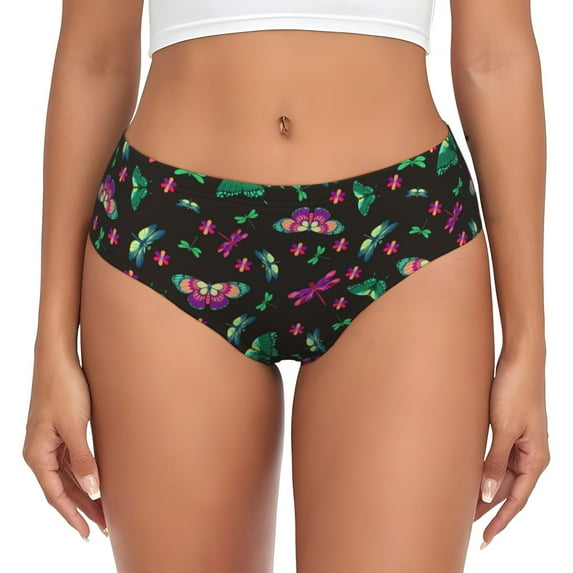 Womens Underwear - No Show Seamless Underwear for Women, Purple Green Dragonfly Butterfly Soft Stretch Women's Panties, Hipster Ladies Panties Breathable Bikini Underwear Briefs