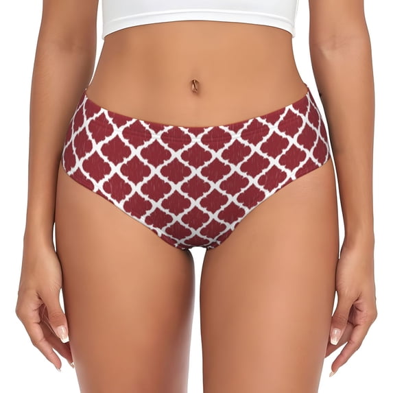 Womens Underwear - No Show Seamless Underwear for Women, Red Moroccan Soft Stretch Women's Panties, Hipster Ladies Panties Breathable Bikini Underwear Briefs