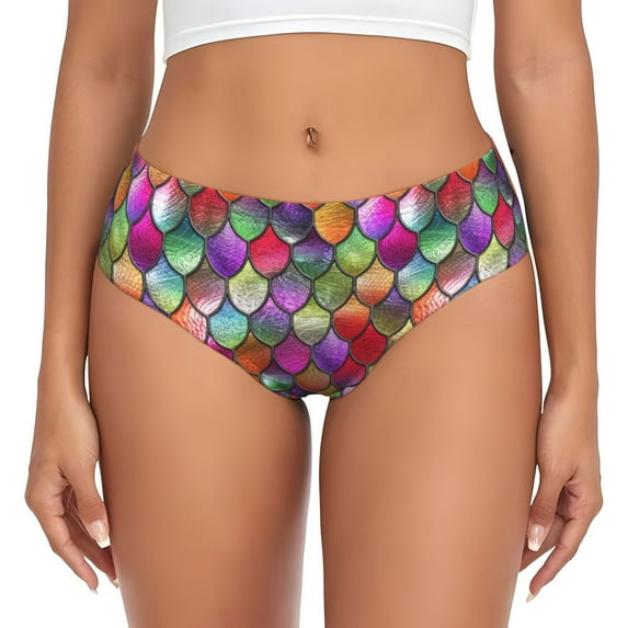 Womens Underwear - No Show Seamless Underwear for Women, Stained glass Rainbow fish scales Soft Stretch Women's Panties, Hipster Ladies Panties Breathable Bikini Underwear Briefs