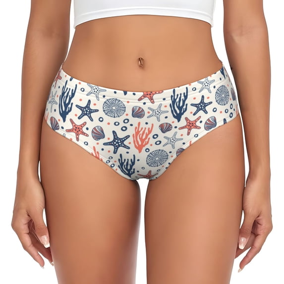 Womens Underwear - No Show Seamless Underwear for Women, Starfish Shell Soft Stretch Women's Panties, Hipster Ladies Panties Breathable Bikini Underwear Briefs