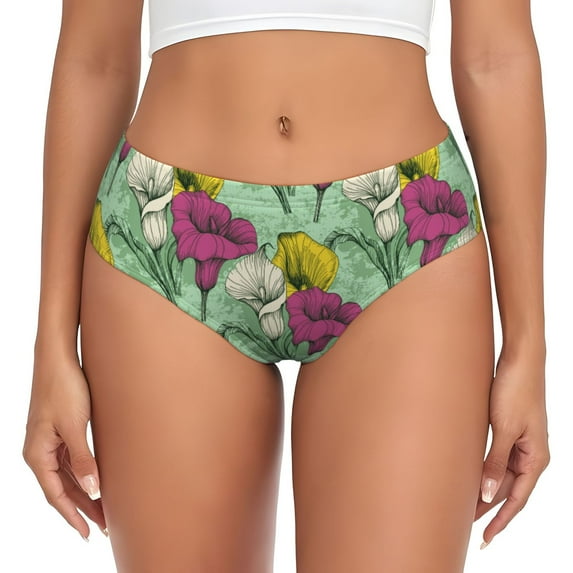 Womens Underwear - No Show Seamless Underwear for Women, Yellow Blue Purple Calla Lily Flowers Soft Stretch Women's Panties, Hipster Ladies Panties Breathable Bikini Underwear Briefs