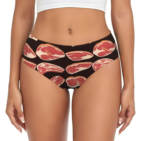 Womens Underwear - No Show Seamless Underwear for Women, steak print B Soft Stretch Women's Panties, Hipster Ladies Panties Breathable Bikini Underwear Briefs