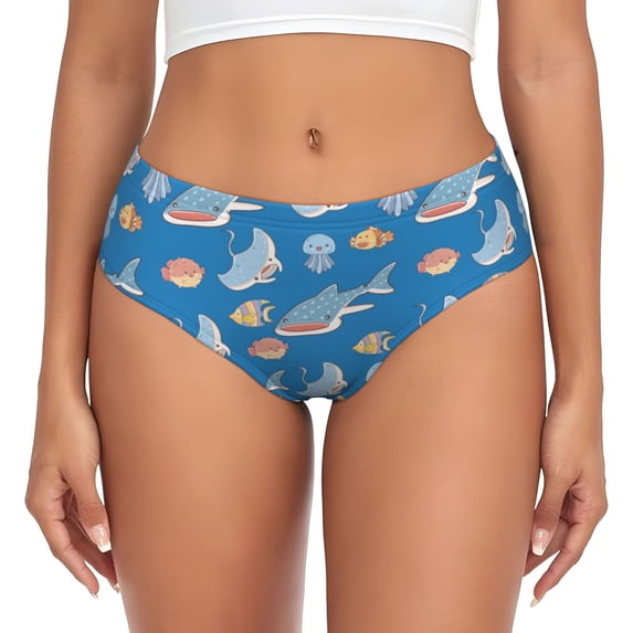 Womens Underwear Ocean Cute Shark Jellyfish Fish Cuteness No Show Seamless Underwear for Women, Soft Stretch Women's Panties, Hipster Ladies Panties Bikini Underwear Briefs