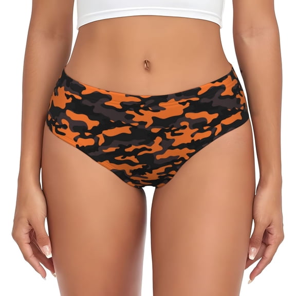 Womens Underwear - Orange Black Camouflage No Show Seamless Underwear for Women, Stretch Women's Panties, Hipster Soft Comfort Ladies Panties Bikini Underwear Briefs