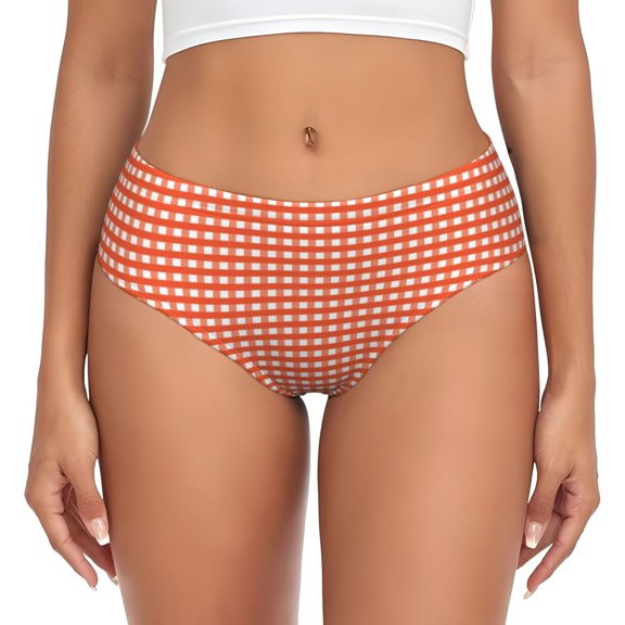Womens Underwear - Orange Gingham No Show Seamless Underwear for Women, Stretch Women's Panties, Hipster Soft Comfort Ladies Panties Bikini Underwear Briefs