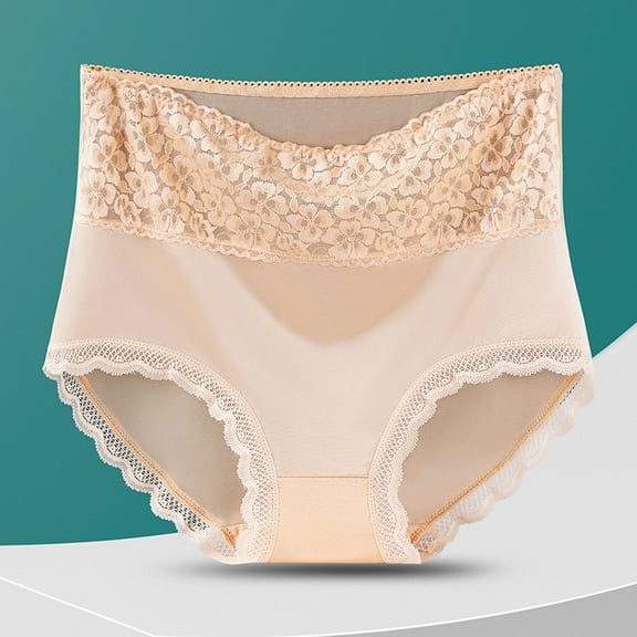 Womens Underwear Packs Women Solid Color Underwear High Waisted Lace Tight and Breathable Underwear Panties Womens Period Underwear Beige XL