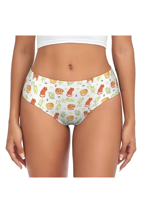 Womens Underwear - Painted Cute Cartoon Cat No Show Seamless Underwear for Women, Stretch Women's Panties, Hipster Soft Comfort Ladies Panties Bikini Underwear Briefs