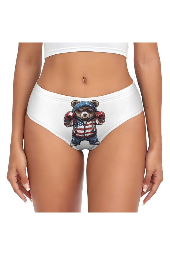 Womens Underwear - Patriotic Boxing Bear Art No Show Seamless Underwear for Women, Stretch Women's Panties, Hipster Soft Comfort Ladies Panties Bikini Underwear Briefs