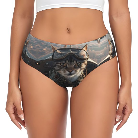 Womens Underwear - Pilot Cat In Vintage Plane No Show Seamless Underwear for Women, Stretch Women's Panties, Hipster Soft Comfort Ladies Panties Bikini Underwear Briefs