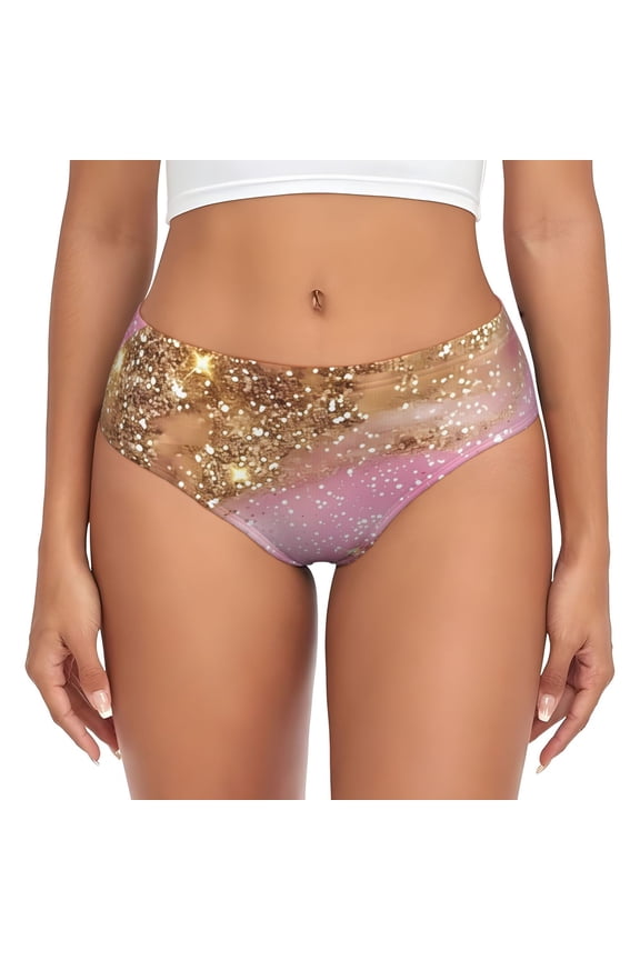 Womens Underwear - Pink and Gold Glam Glitter No Show Seamless Underwear for Women, Stretch Women's Panties, Hipster Soft Comfort Ladies Panties Bikini Underwear Briefs
