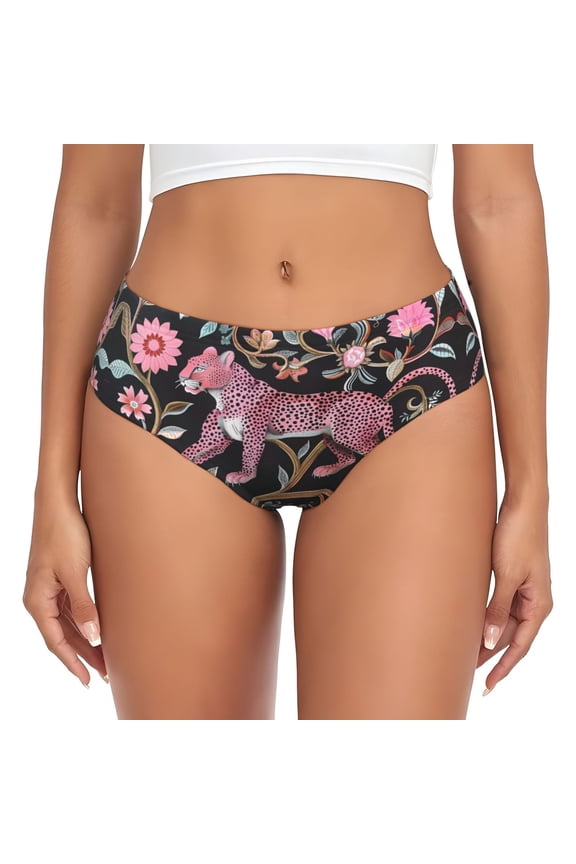 Womens Underwear - Pink Leopard Floral No Show Seamless Underwear for Women, Stretch Women's Panties, Hipster Soft Comfort Ladies Panties Bikini Underwear Briefs