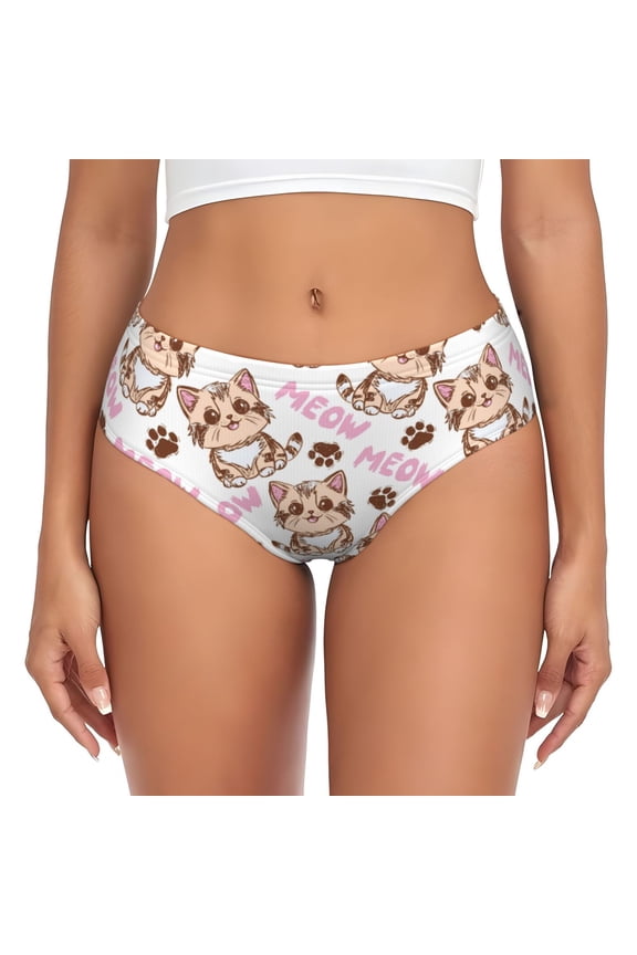 Womens Underwear - Pink Sketch Cute Cartoon Cat No Show Seamless Underwear for Women, Stretch Women's Panties, Hipster Soft Comfort Ladies Panties Bikini Underwear Briefs