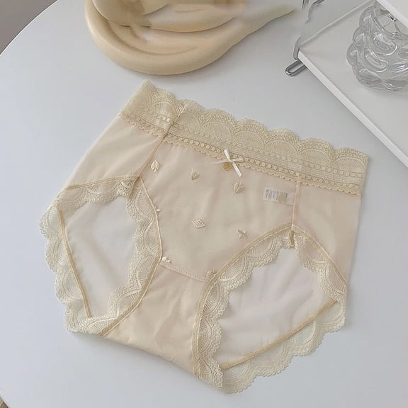 Womens Underwear Plus Size High Waisted Lace Underwear for Women Seamless Panties Breathable Lace No Show Briefs Yellow L