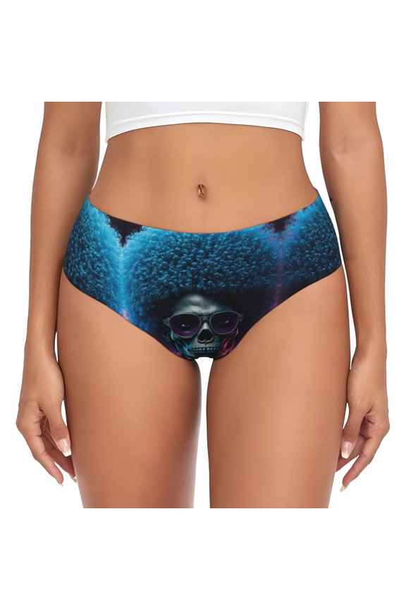 Womens Underwear - Punk Style Blue Haired Skull No Show Seamless Underwear for Women, Stretch Women's Panties, Hipster Soft Comfort Ladies Panties Bikini Underwear Briefs