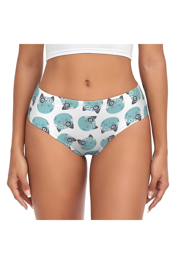 Womens Underwear - Quirky Cartoon Cat Face No Show Seamless Underwear for Women, Stretch Women's Panties, Hipster Soft Comfort Ladies Panties Bikini Underwear Briefs