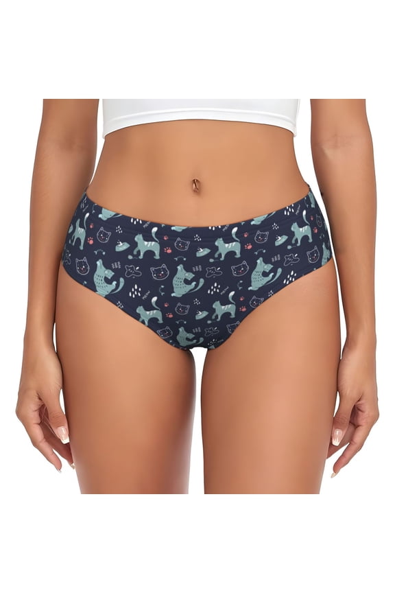 Womens Underwear - Quirky Cute Cartoon Cat No Show Seamless Underwear for Women, Stretch Women's Panties, Hipster Soft Comfort Ladies Panties Bikini Underwear Briefs