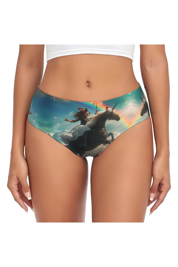 Womens Underwear - Rainbow Horse with Female Knight No Show Seamless Underwear for Women, Stretch Women's Panties, Hipster Soft Comfort Ladies Panties Bikini Underwear Briefs