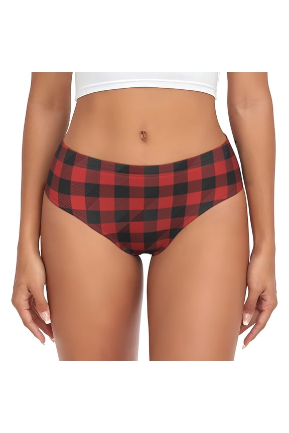 Womens Underwear - Red black plaid No Show Seamless Underwear for Women, Stretch Women's Panties, Hipster Soft Comfort Ladies Panties Bikini Underwear Briefs