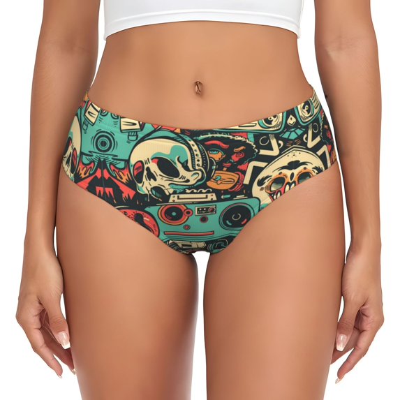 Womens Underwear - Retro Pop Art Collage No Show Seamless Underwear for Women, Soft Stretch Womens Panties, Hipster Ladies Panties Bikini Underwear Briefs