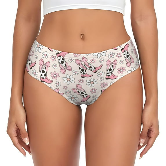 Womens Underwear - Retro cowgirl boots flower pink No Show Seamless Underwear for Women, Soft Sexy Stretch Women's Panties, Hipster Ladies Panties Bikini Underwear Briefs