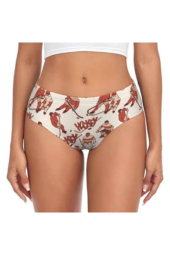 Womens Underwear - Retro hockey player stick cool No Show Seamless Underwear for Women, Stretch Women's Panties, Hipster Soft Comfort Ladies Panties Bikini Underwear Briefs
