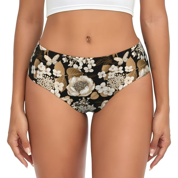Womens Underwear - Retro hydrangeas No Show Seamless Underwear for Women, Stretch Women's Panties, Hipster Soft Comfort Ladies Panties Bikini Underwear Briefs
