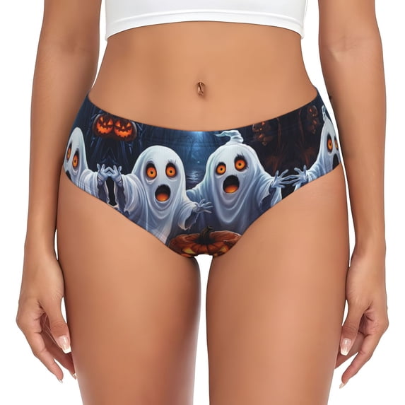 Womens Underwear - Scared Halloween Ghosts No Show Seamless Underwear for Women, Stretch Women's Panties, Hipster Soft Comfort Ladies Panties Bikini Underwear Briefs