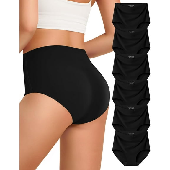 Womens Underwear Seamless Full Coverage Breathable Briefs No Show Silky Stretch High Waisted Ladies Panties 6 Pack