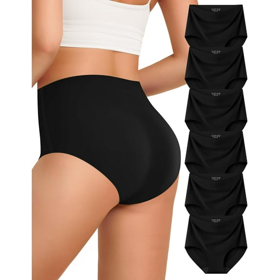 Womens Underwear Seamless Full Coverage Breathable Briefs No Show Silky Stretch High Waisted Ladies Panties 6 Pack