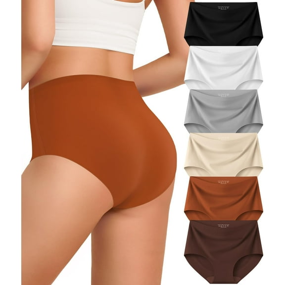 Womens Underwear Seamless Full Coverage Breathable Briefs No Show Silky Stretch High Waisted Ladies Panties 6 Pack