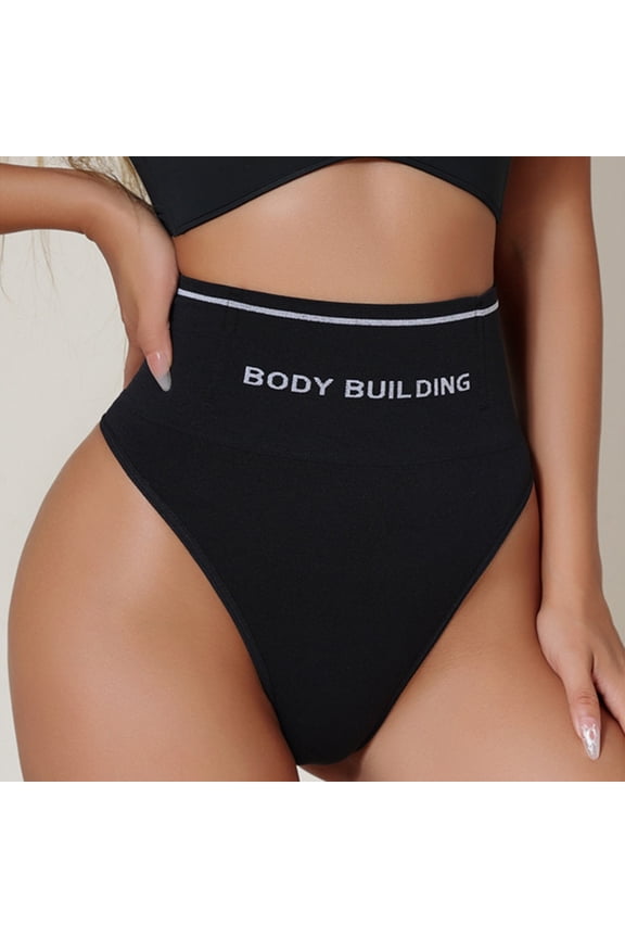 Womens Underwear Seamless Women's High Waist Sport Thong Panties, Ribbed Stretch Athletic Tummy Shaping Briefs Black XL