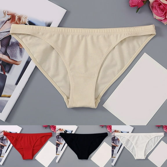 Womens Underwear Sexy Hot Sports Fitness Low Waist Breathable Solid Color Briefs Apricot YIWEI