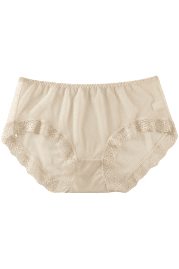 Womens Underwear Sheer Mesh Lace Mid Waist Loose Sexy Brief Panties for Women Beige L