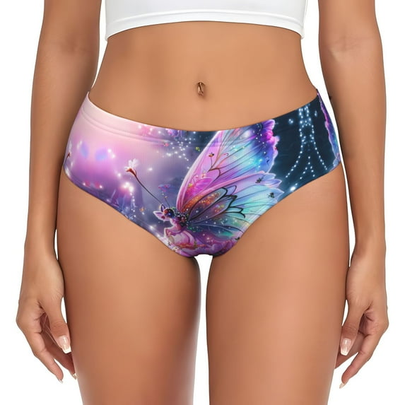 Womens Underwear Shiny Butterfly Cuteness No Show Seamless Underwear for Women, Soft Stretch Women's Panties, Hipster Ladies Panties Bikini Underwear Briefs