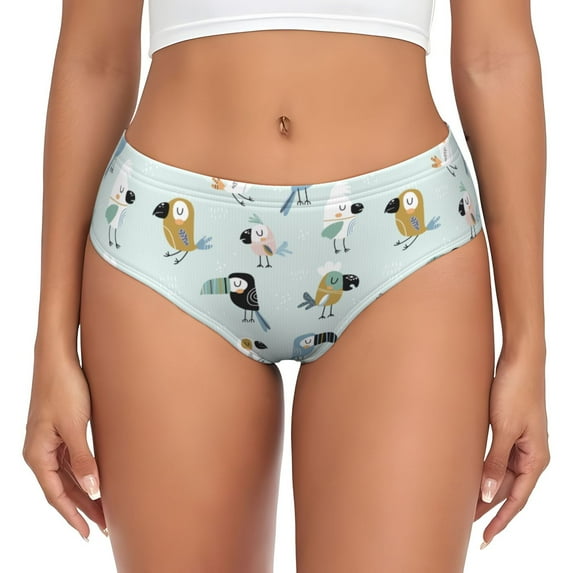 Womens Underwear - No Show Seamless Underwear for Women, Cartoon Abstract Cute Parrot Green Soft Stretch Women's Panties, Hipster Ladies Panties Breathable Bikini Underwear Briefs